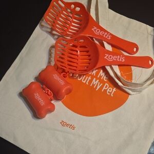Orange Pet Waste Scooper + Bone Dispenser + Tote Bag